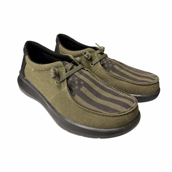 ARIAT Mens Hilo Dusted Olive Green American Flag Casual Shoe Size 7 - Picture 2 of 12